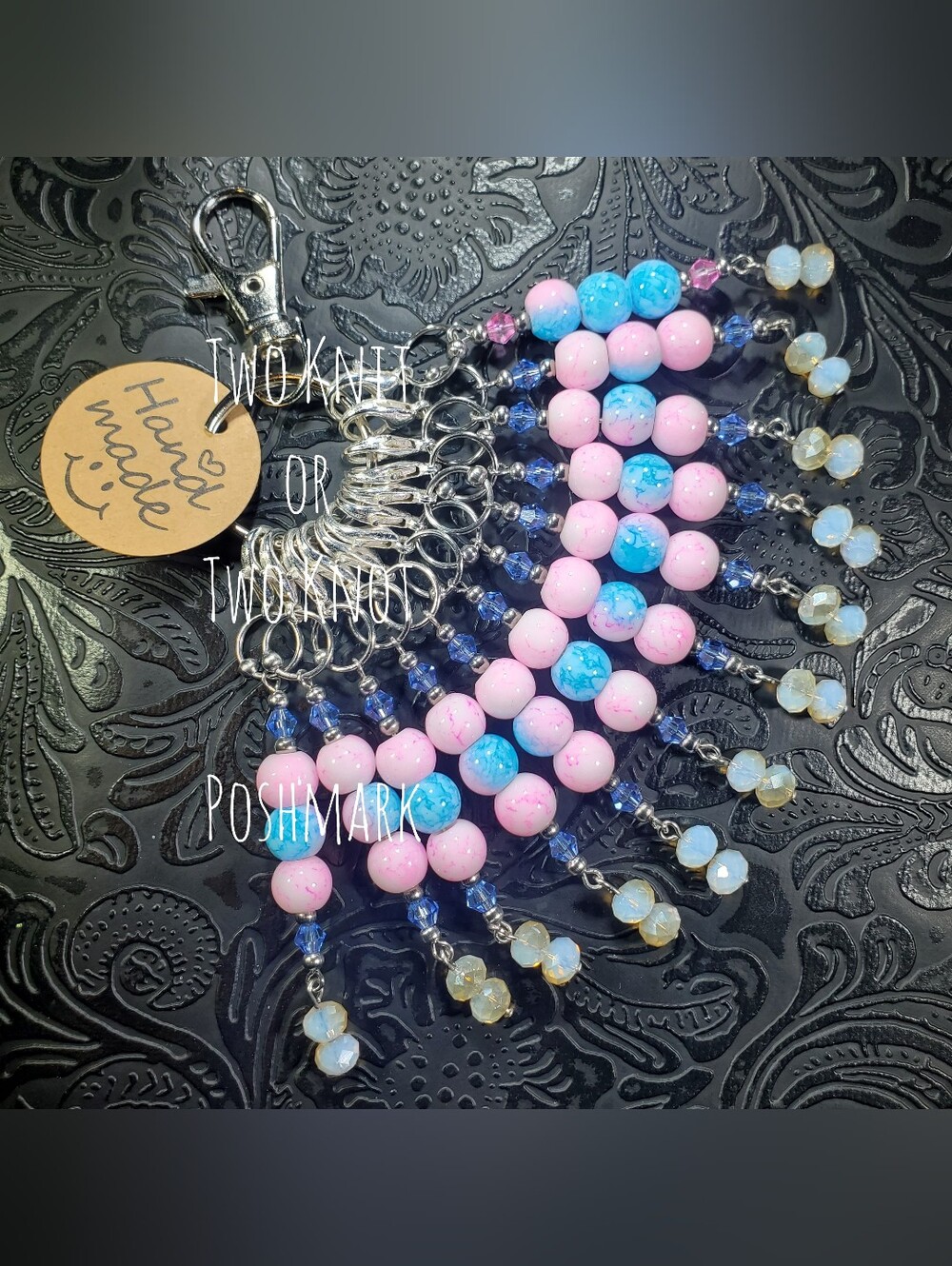 ⭐️ OOAK Handmade Beaded Stitch Markers Bag Charm Set